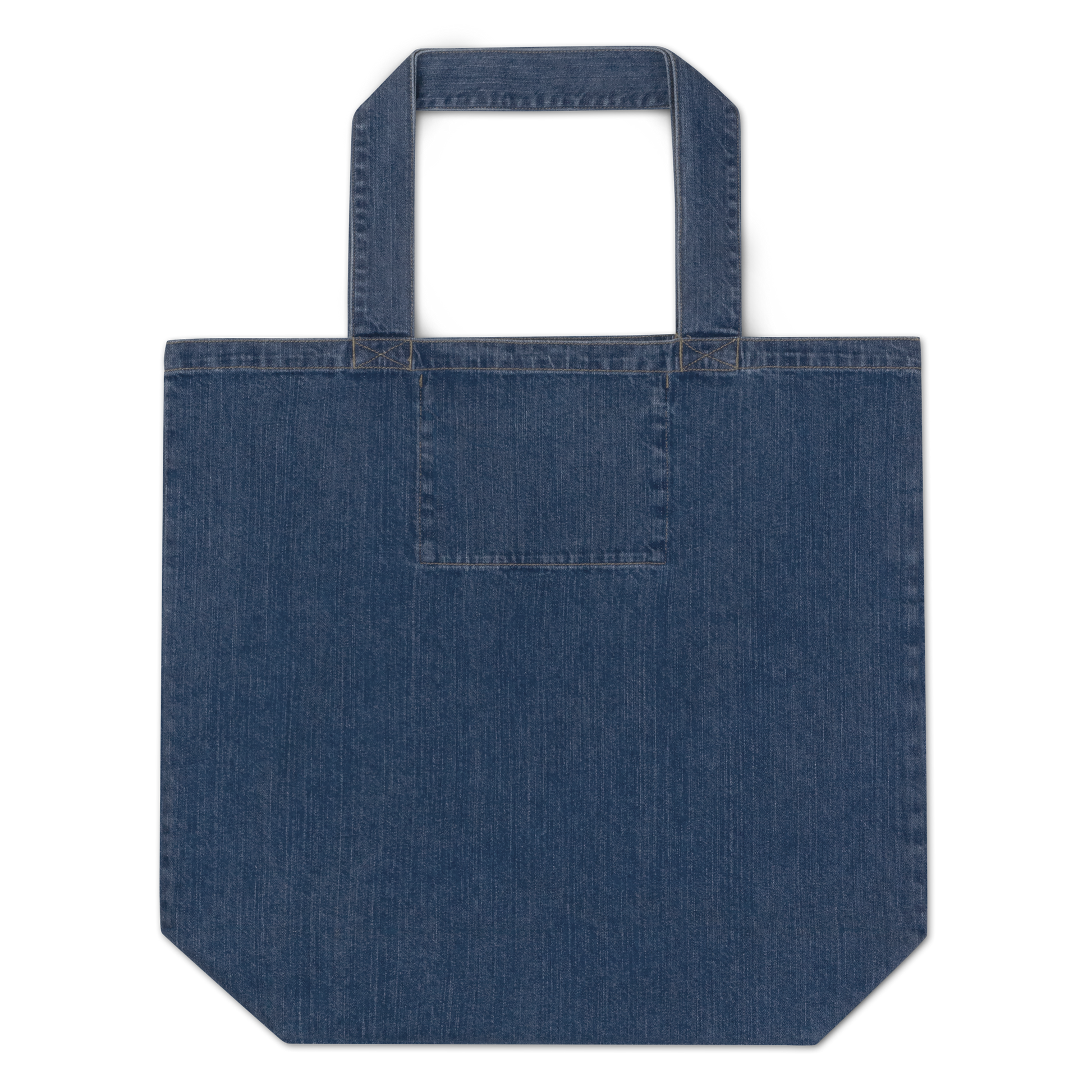 Sojourn Seed dark blue organic cotton tote for everyday use with sturdy handles on black background