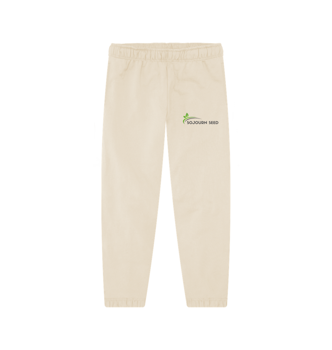 Sojourn Seed beige joggers featuring logo design everyday sweatpants for men and women with elastic cuffs