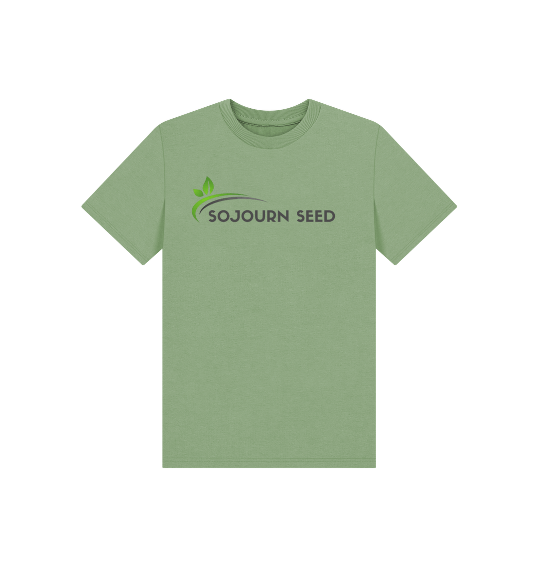 Sojourn Seed green youth organic graphic t-shirt with logo print on front